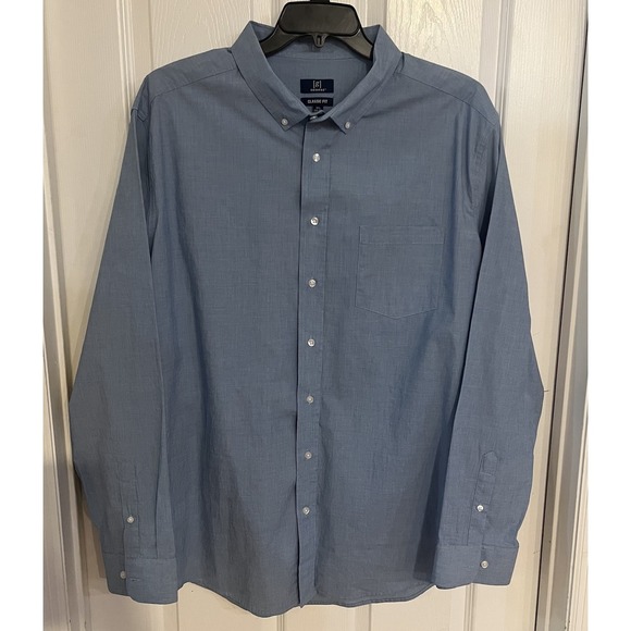 George Other - George Classic Fit Men's Poplin Blue Long Sleeve Button Down Shirt 3XL (54-56)